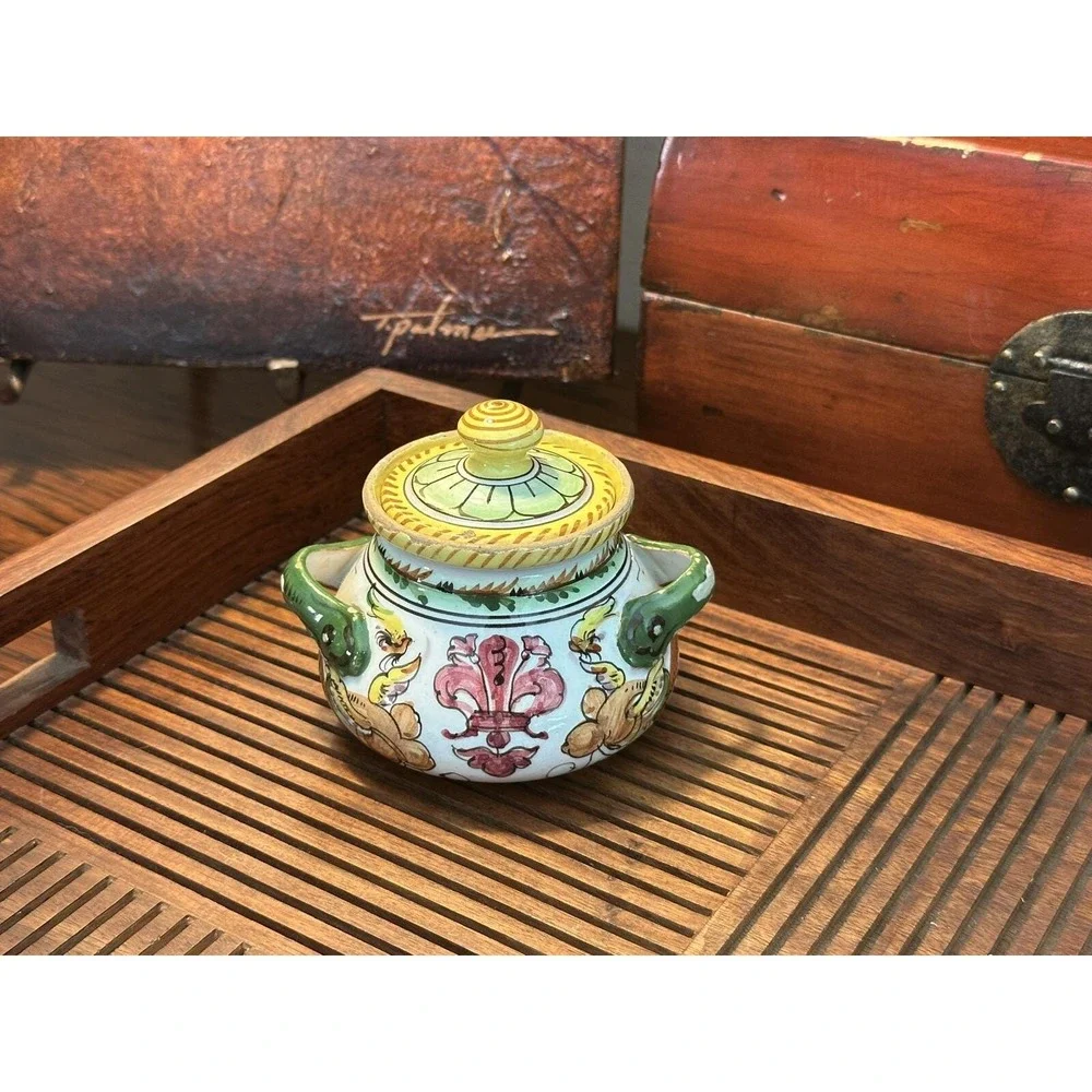 Vintage Fratelli Fanciullacci Hand‑Painted Sugar Bowl — Italian Pottery